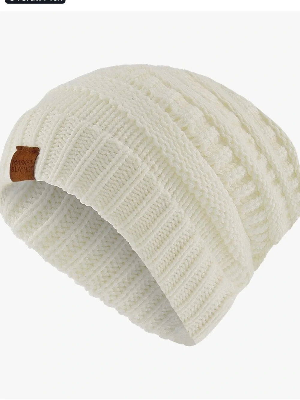 Market & Layne NWT Ivory Chunky Knit Beanie Adult Winter Hat - Picture 3 of 3